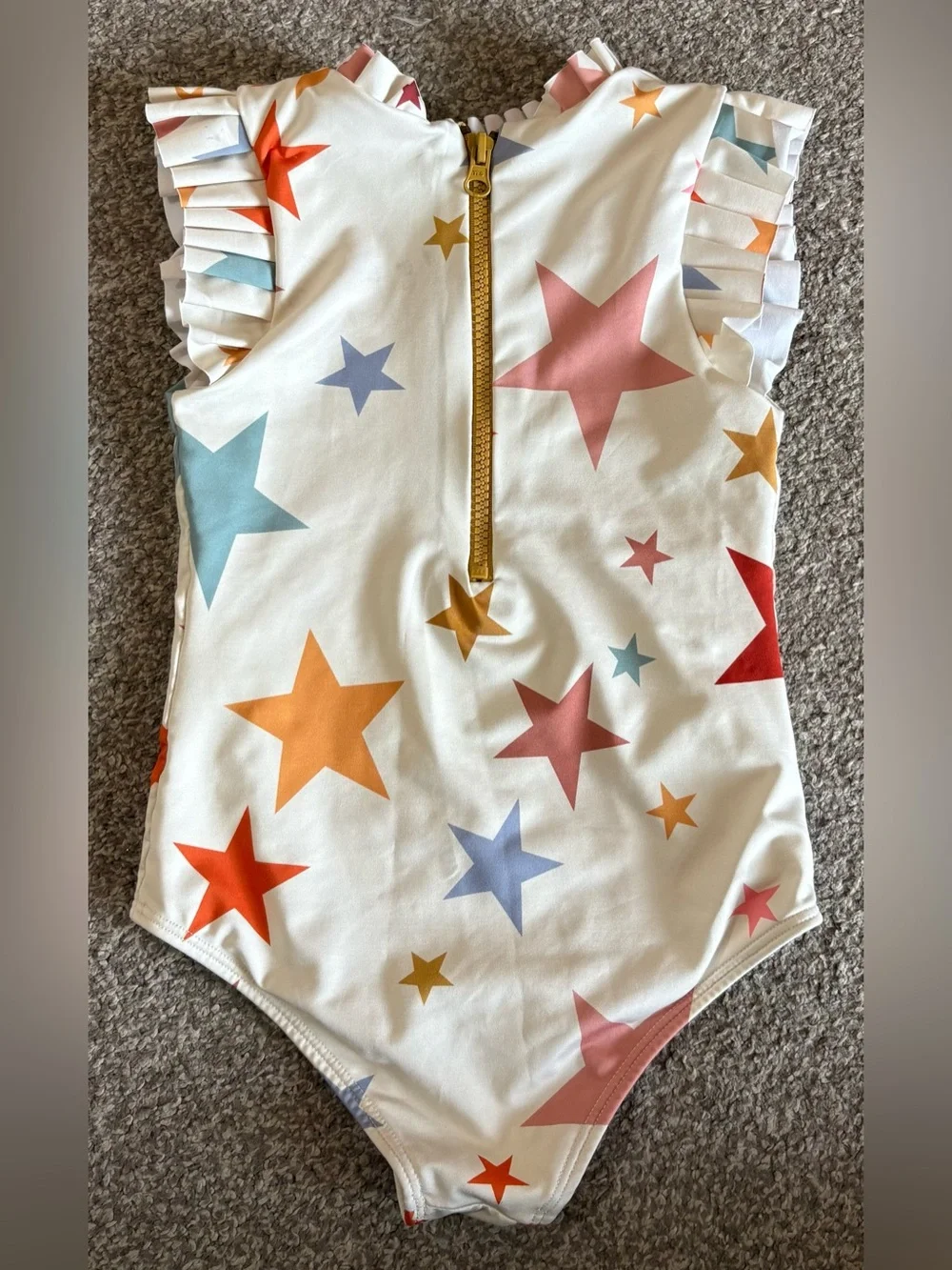 Girls' Star Print One-Piece Swimsuit - White with Multicolor Stars